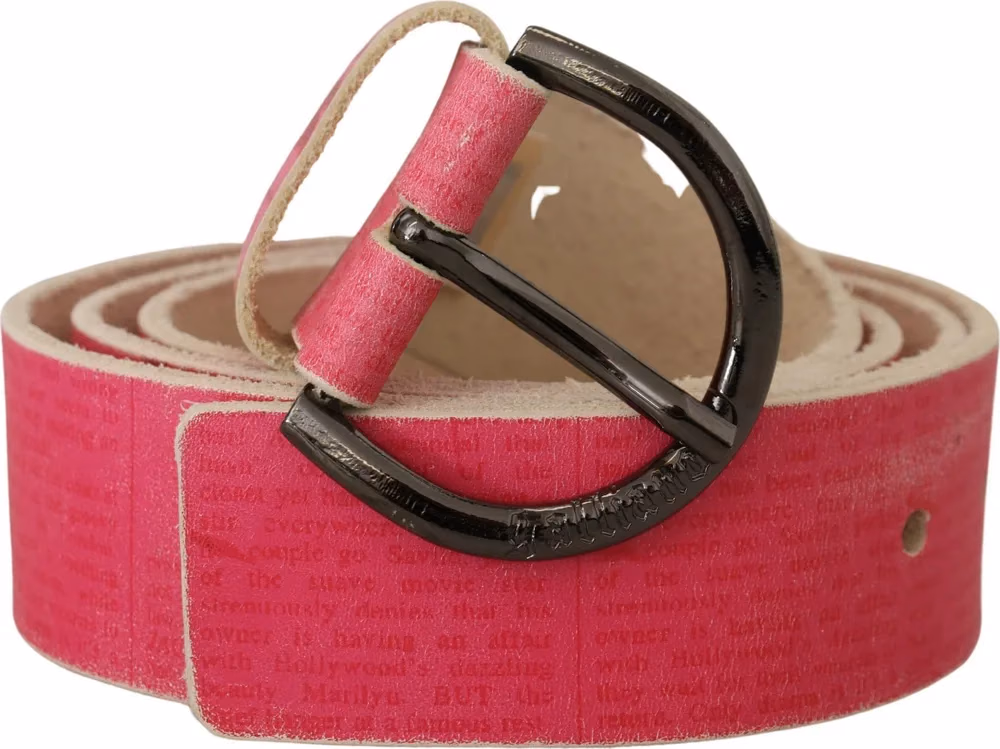 John Galliano Pink Leather Letter Logo Round Buckle Waist Belt
