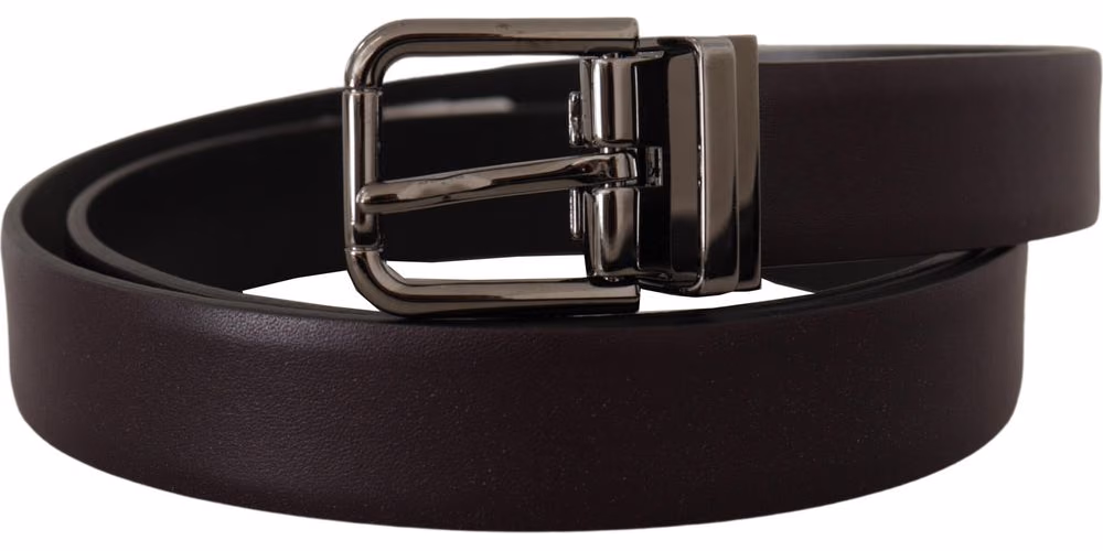Dolce & Gabbana Dark Purple Leather Box Borchia Metal Buckle Belt