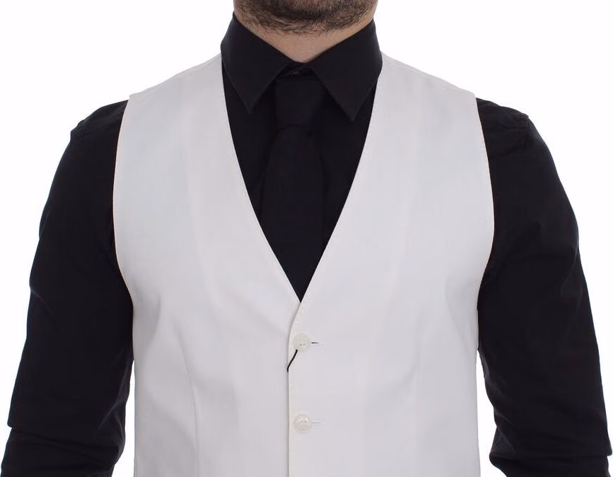 Dolce & Gabbana White Cotton Silk Blend Dress Vest Blazer