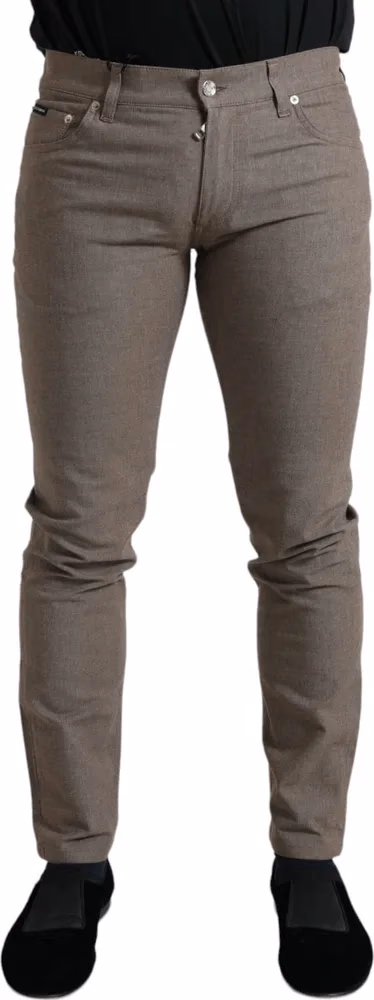 Dolce & Gabbana Brown Cotton Stretch Skinny Men Pants