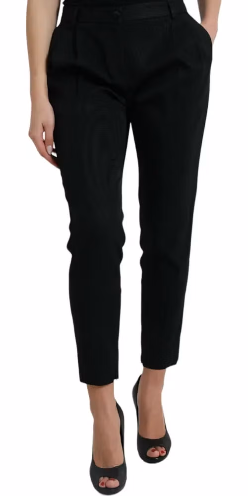 Dolce & Gabbana Black Wool High Waist Cropped Tapered Pants