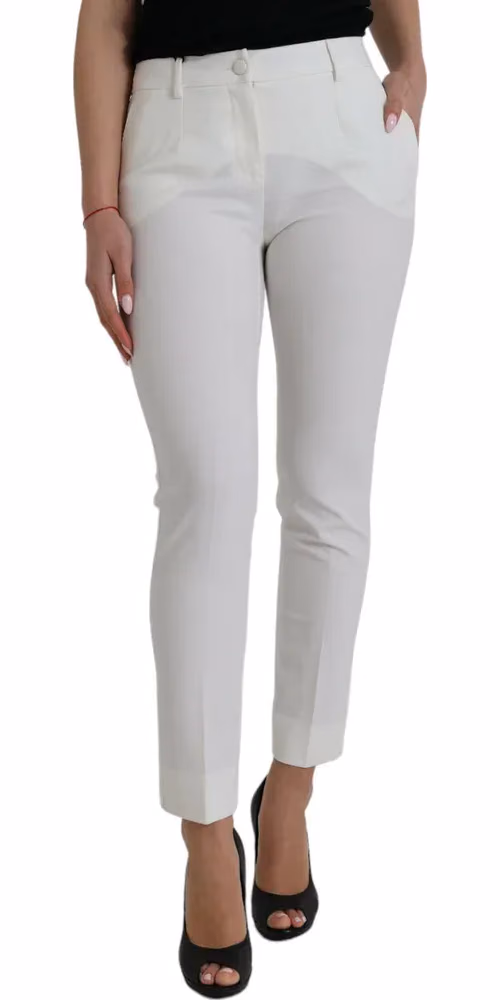 Dolce & Gabbana White Wool Mid Waist Tapered Pants