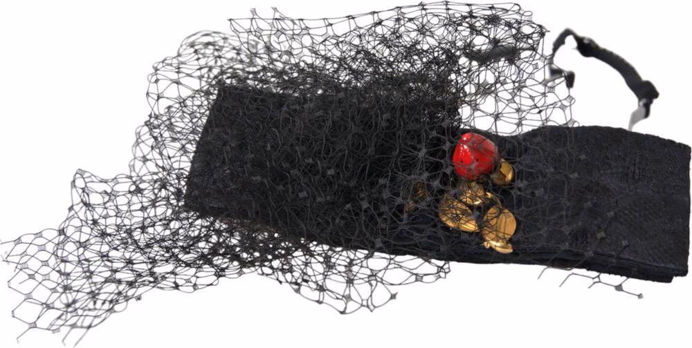 Dolce & Gabbana Black Strawberry Sicily Crystal Mesh Net Headband Diadem
