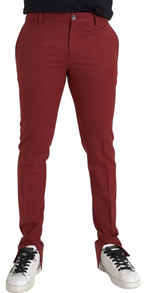 Dolce & Gabbana Red Wool Men Slim Fit Dress Pants