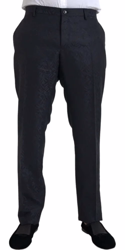 Dolce & Gabbana Blue Brocade Wool Skinny Men Dress Pants
