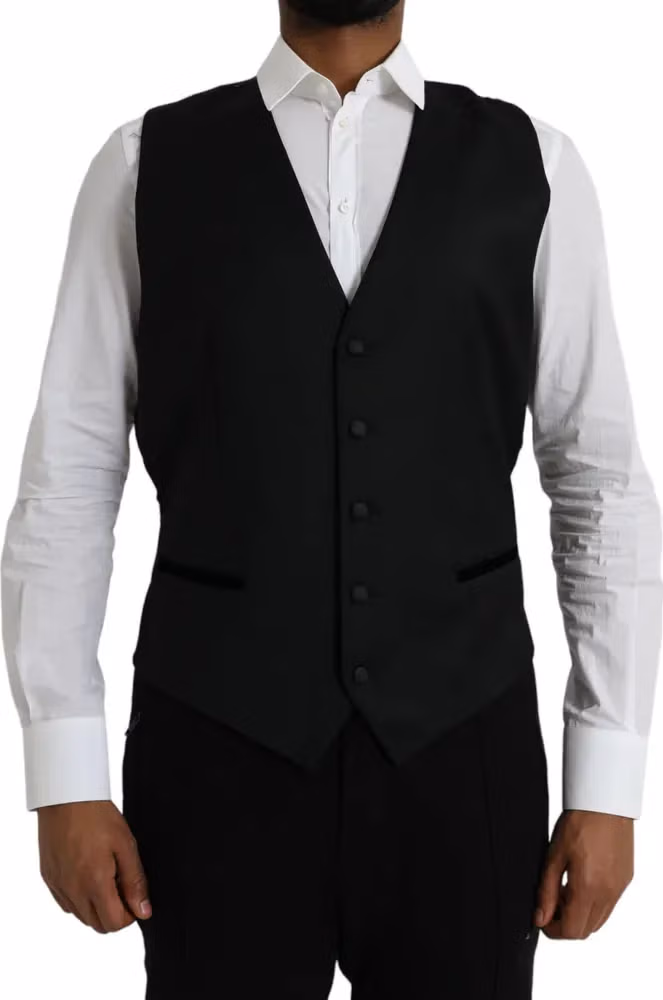 Dolce & Gabbana Black Silk Waistcoat Dress Formal Vest