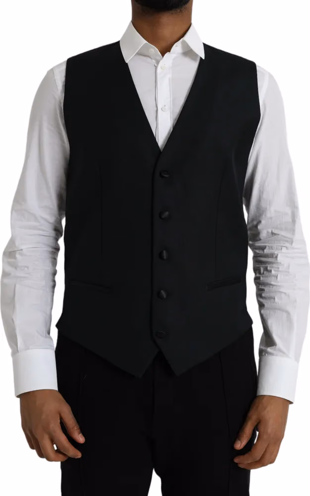 Dolce & Gabbana Black Wool Waistcoat Dress Formal Vest