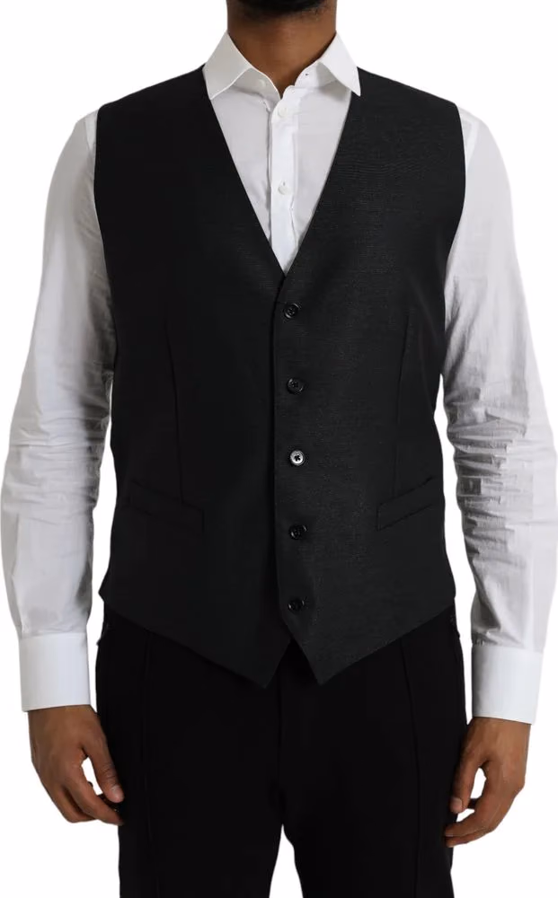 Dolce & Gabbana Black Wool Waistcoat Dress Formal Vest