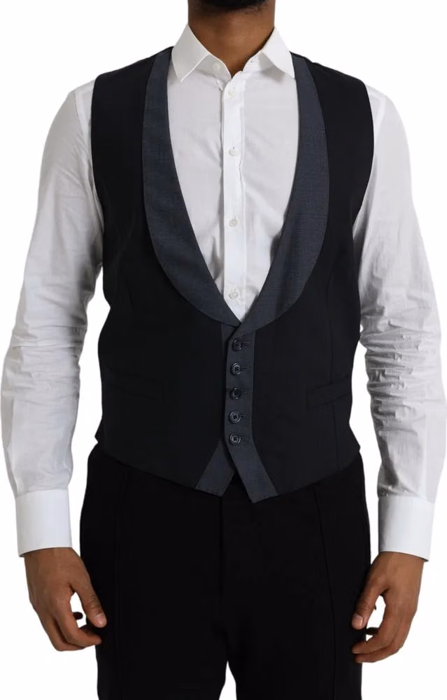 Dolce & Gabbana Black Wool Waistcoat Dress Formal Vest