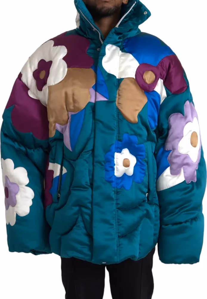 Dolce & Gabbana Multicolor Floral Windbreaker Puffer Jacket