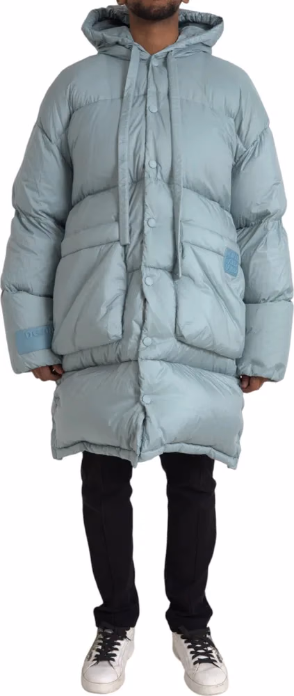 Dolce & Gabbana Light Blue Quilted Hooded Puffer Jacket Men