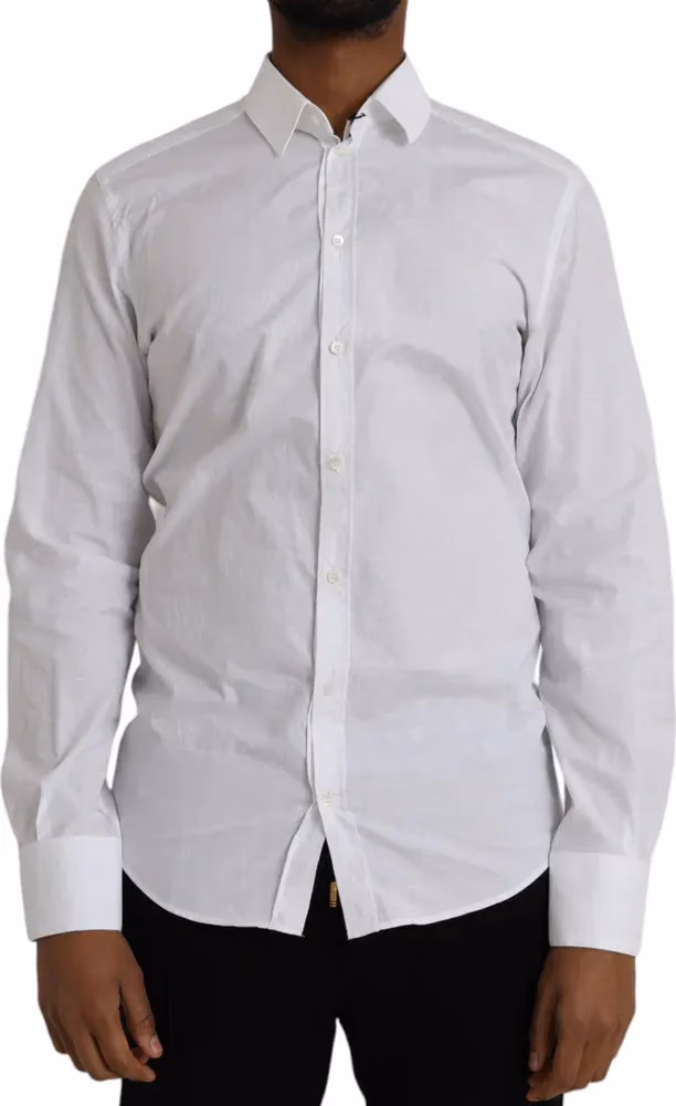 Dolce & Gabbana White Cotton Long Sleeve Dress GOLD Shirt