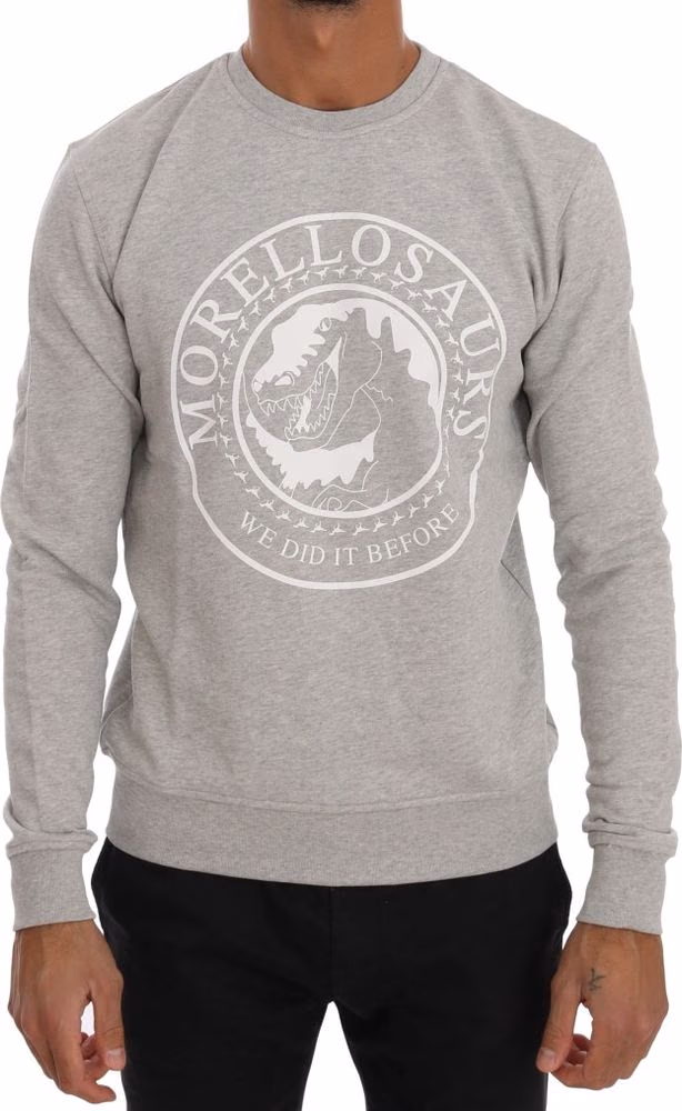 Frankie Morello Gray Cotton Crewneck Pullover Sweater