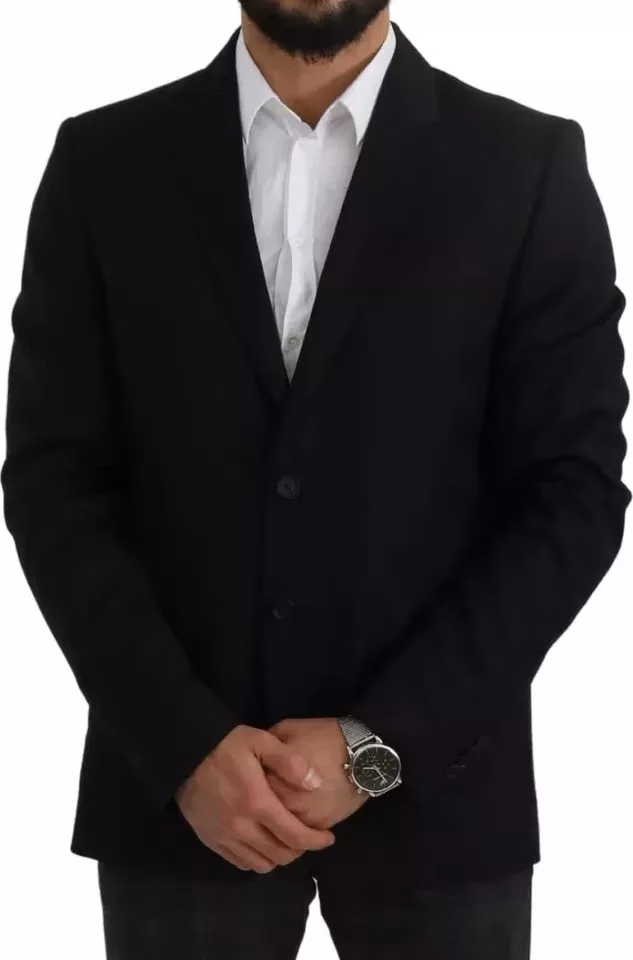 Dolce & Gabbana Black Wool Slim Fit Notch Jacket Blazer