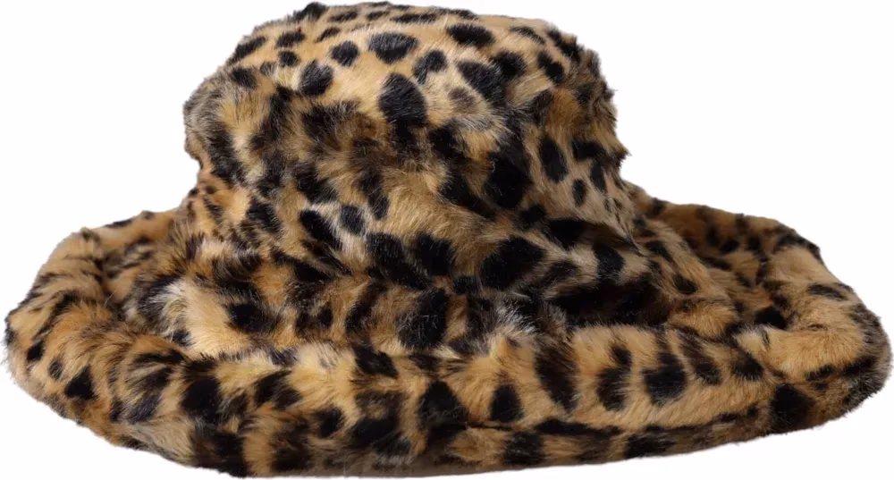 Dolce & Gabbana Brown Leopard Fur Women Bucket Hat