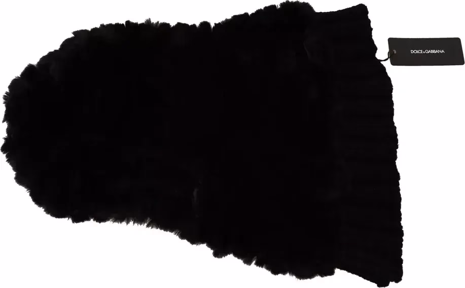 Dolce & Gabbana Black Silver Fox Fur Cashmere Hooded Scarf
