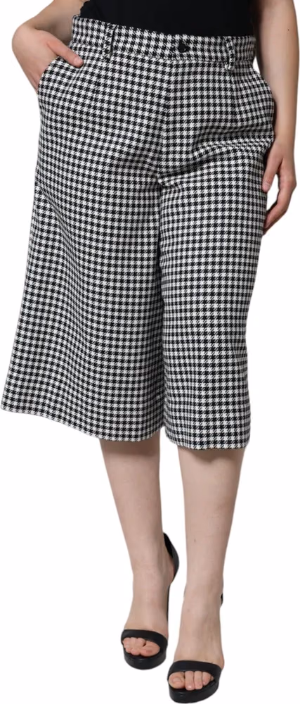 Dolce & Gabbana Black White Houndstooth Cropped Wide Leg Pants