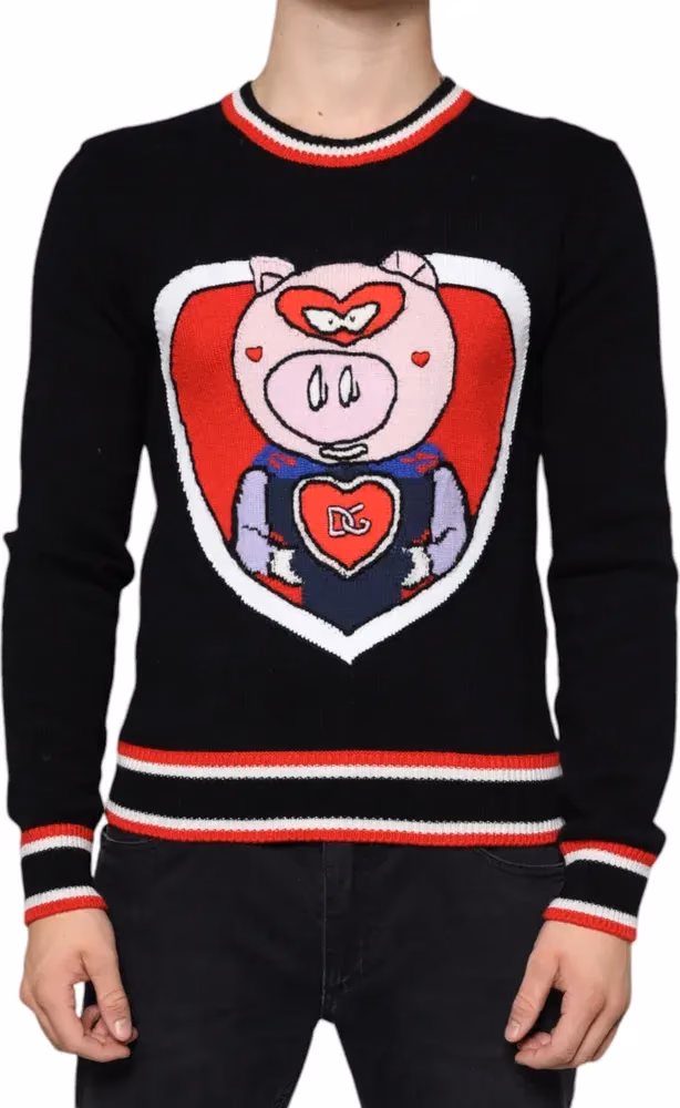 Dolce & Gabbana Black Cashmere Pig of the Year Pullover Sweater