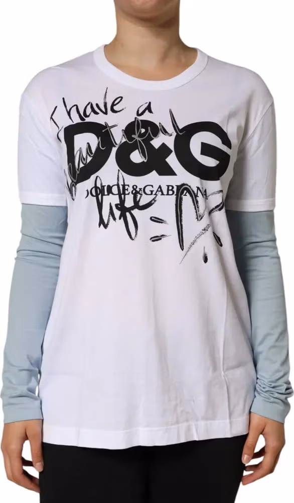 Dolce & Gabbana White Cotton Logo Print Round Neck T-shirt