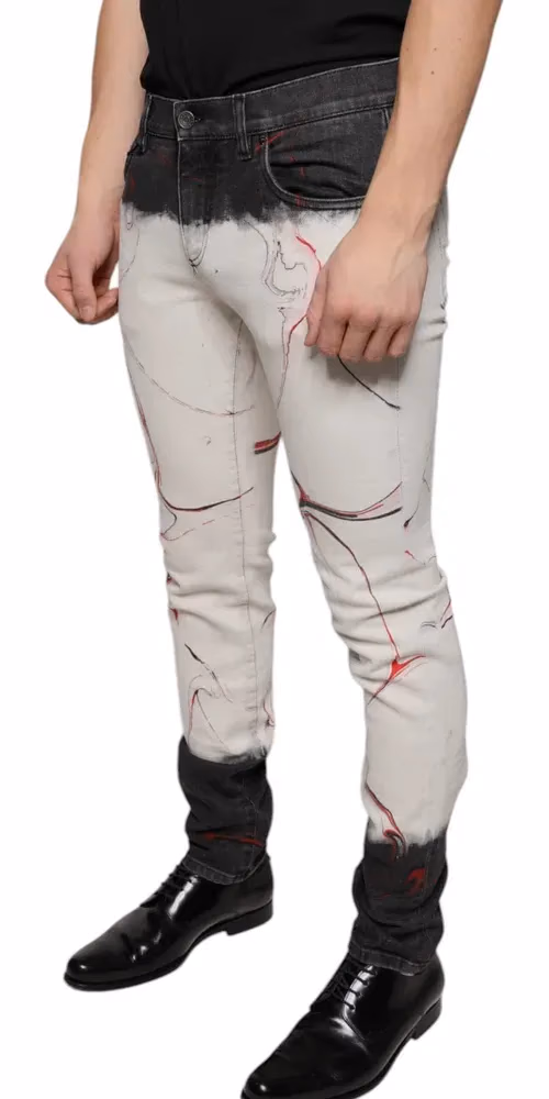 Dolce & Gabbana Black White Printed Skinny Men Denim Jeans