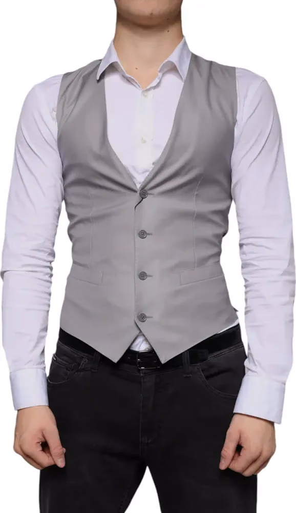 Dolce & Gabbana Light Gray Wool Formal Dress Waistcoat Vest