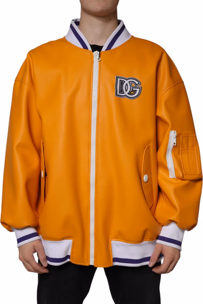 Dolce & Gabbana Orange White Full Zip Jersey Bomber Jacket