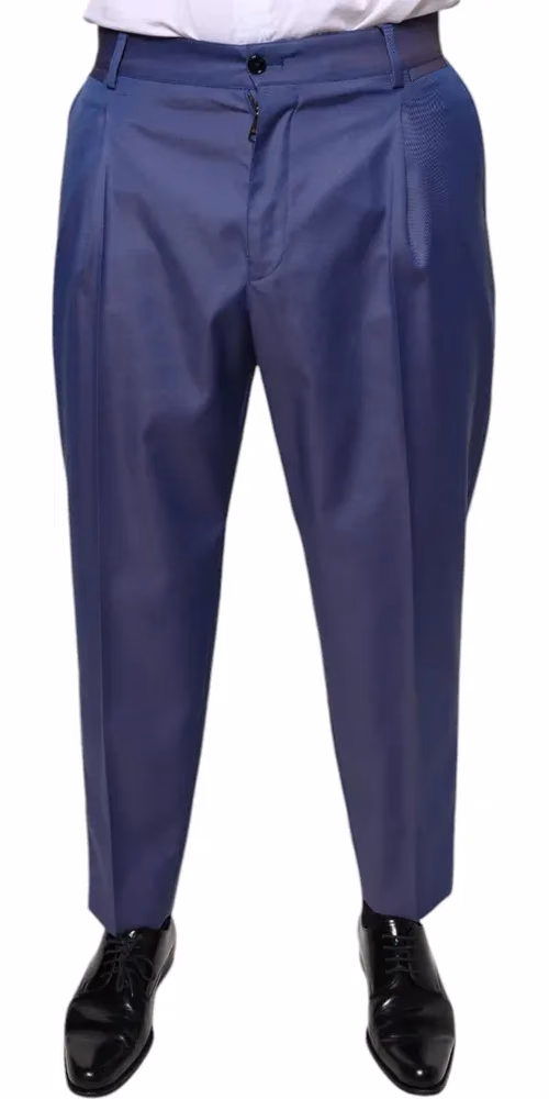 Dolce & Gabbana Blue Wool Tapered Formal Dress Pants