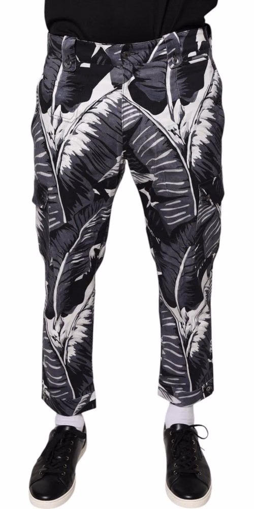 Dolce & Gabbana Gray Banana Leaf Cotton Stretch Capri Pants