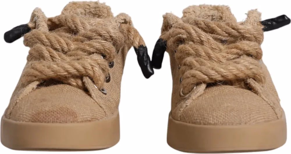 Dolce & Gabbana Brown Jute Fabric Low Top Men Sneakers Shoes