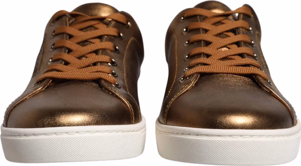 Dolce & Gabbana Gold Leather Logo London Men Sneaker Shoes