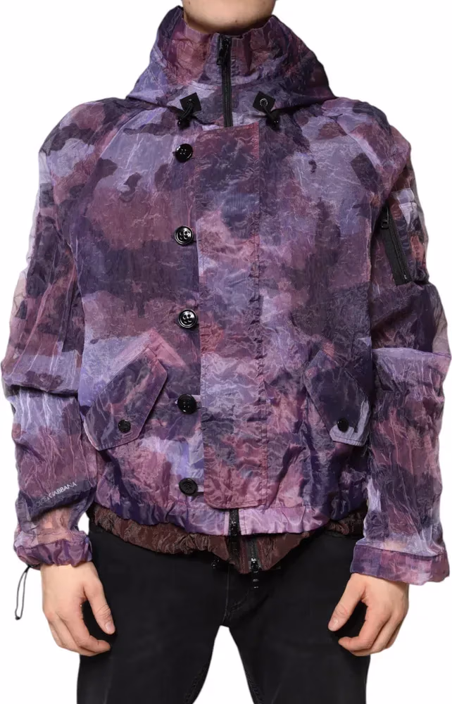 Dolce & Gabbana Purple Camouflage Hooded Men Blouson Jacket