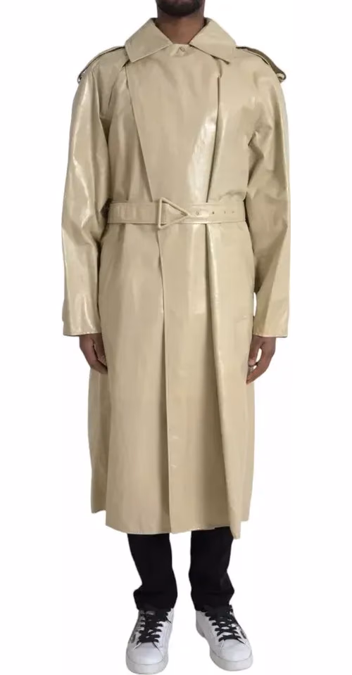 Bottega Veneta Beige Lambskin Leather Trench Coat Jacket