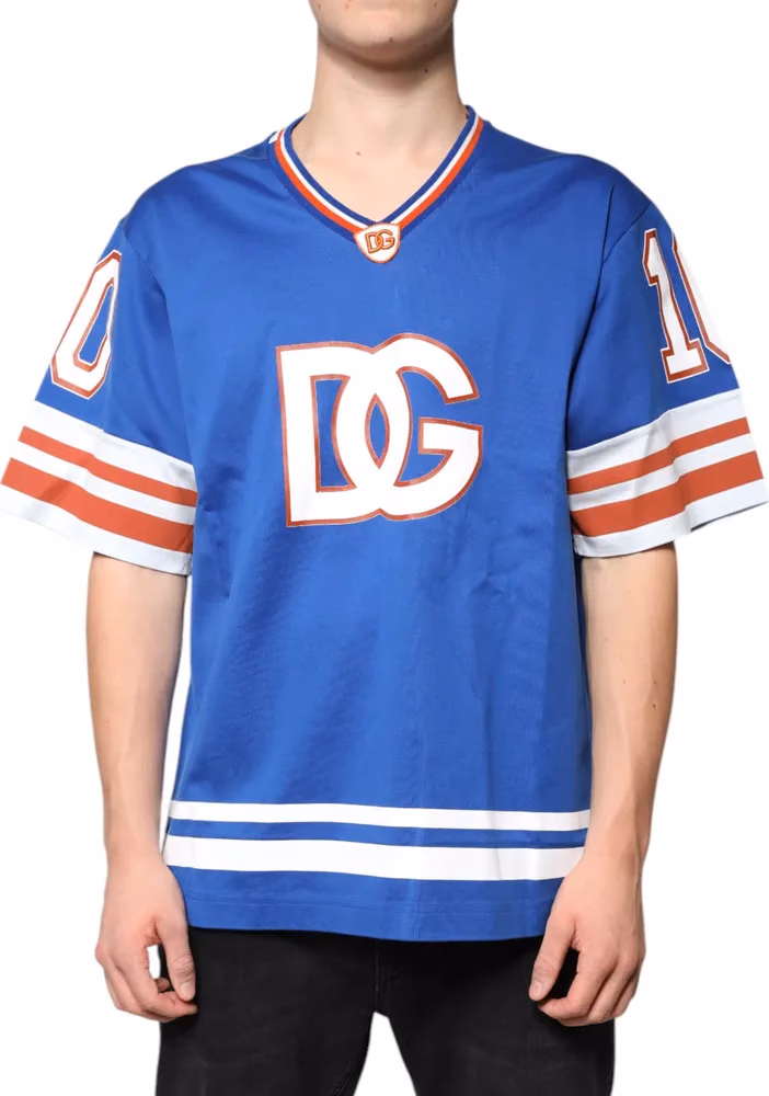 Dolce & Gabbana Blue Logo V-neck Short Sleeve T-shirt