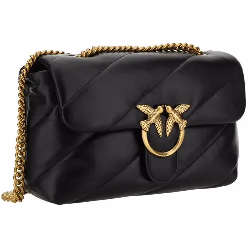 PINKO Black Calf Leather Bos Taurus Shoulder Bag