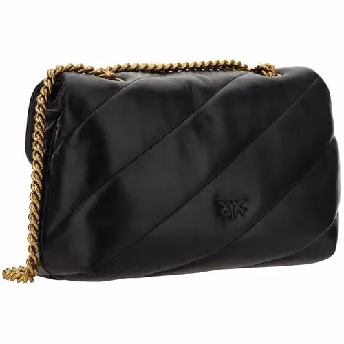 PINKO Black Calf Leather Bos Taurus Shoulder Bag