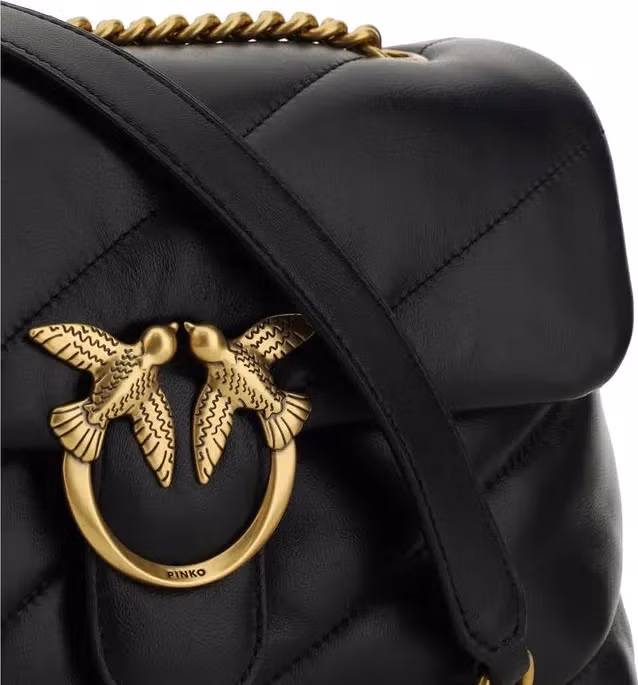 PINKO Black Calf Leather Bos Taurus Shoulder Bag