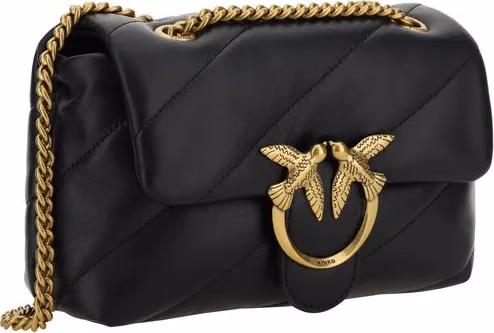 PINKO Black Calf Leather Bos Taurus Shoulder Bag