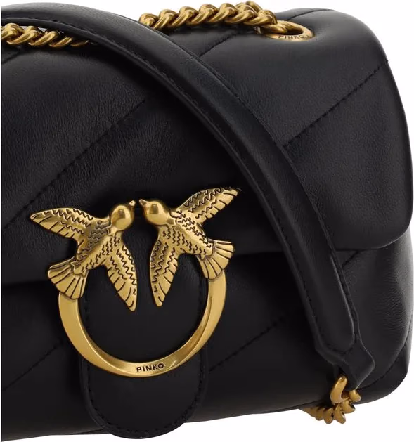 PINKO Black Calf Leather Bos Taurus Shoulder Bag