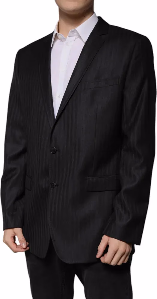 Dolce & Gabbana Dark Gray Stripe Wool Single Breasted Blazer