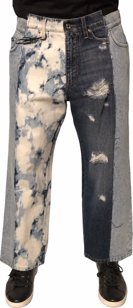 Dolce & Gabbana Multicolor Patchwork Cotton Straight Men Denim Jeans