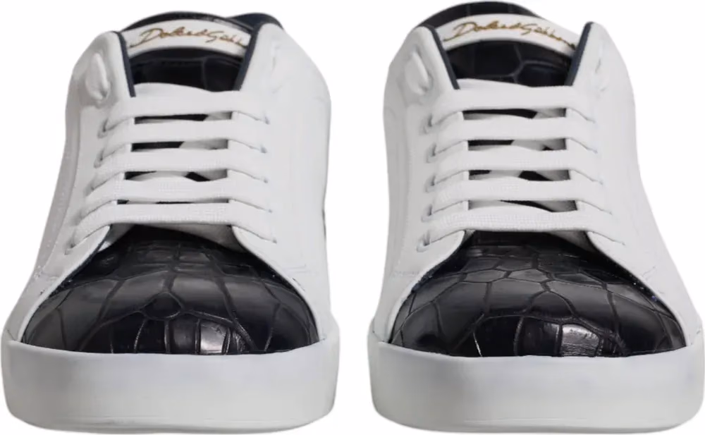 Dolce & Gabbana White Black Leather Portofino Sneakers Shoes