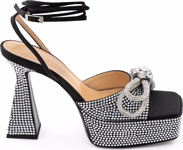 MACH & MACH Black Leather Stiletto Heel Sandals