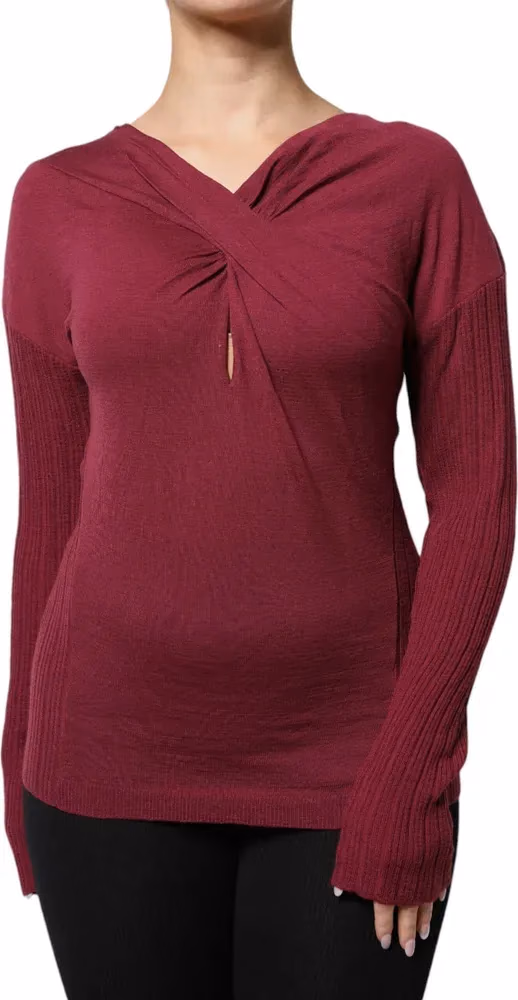 Roberto Cavalli Maroon Jumper Keyhole Knit Pullover Sweater