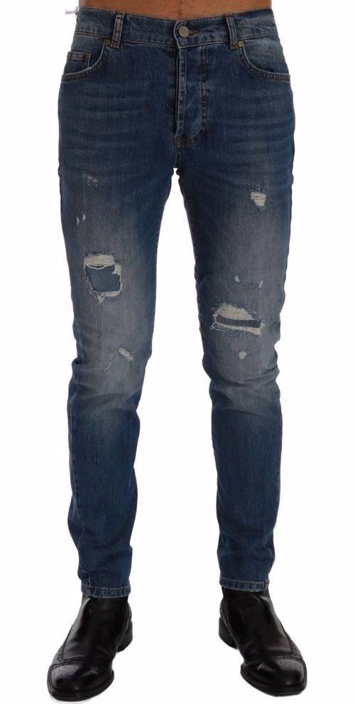 Frankie Morello Blue Cotton Slim Fit Jeans