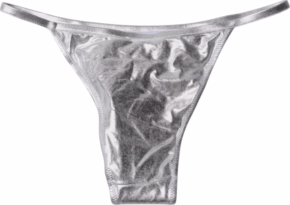 Dolce & Gabbana Silver Polyester Beachwear Bikini Bottom Swimwear