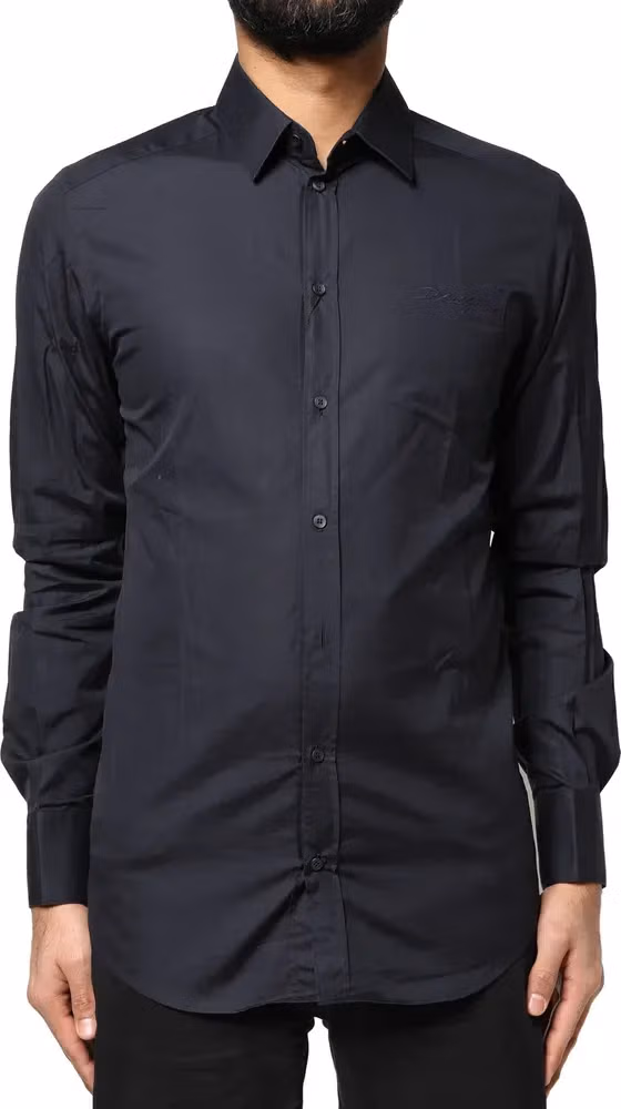 Dolce & Gabbana Dark Blue GOLD Cotton Long Sleeves Dress Shirt