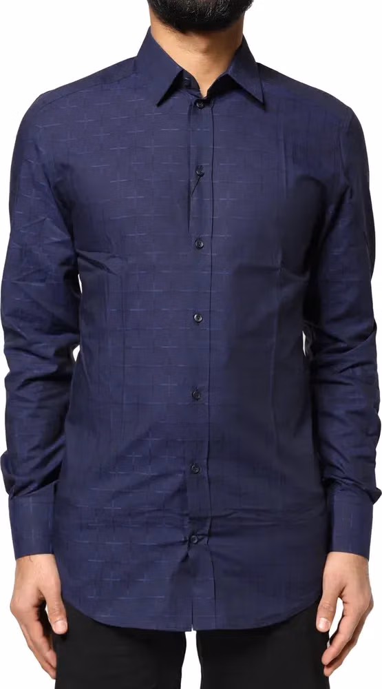 Dolce & Gabbana Blue Check Tartan GOLD Formal Dress Shirt