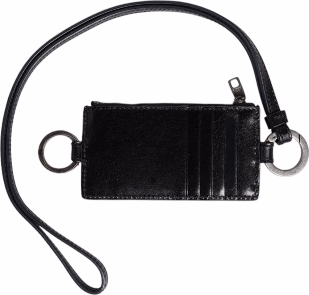 Dolce & Gabbana Black Leather Logo Embossed Lanyard Card Holder Wallet