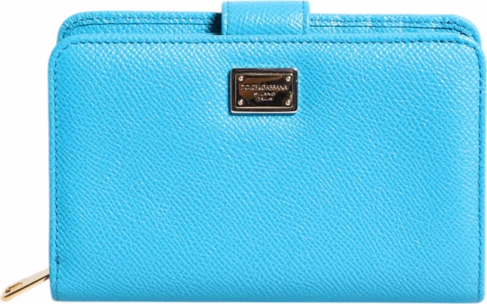 Dolce & Gabbana Light Blue Leather Bifold Continental Clutch Wallet
