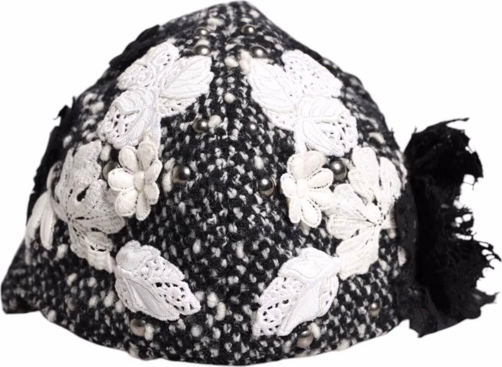 Dolce & Gabbana Black Wool White Floral Embellished Cloche Hat